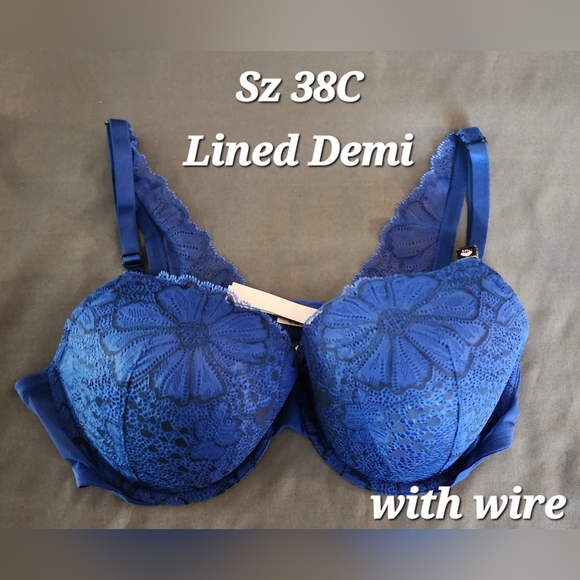 Victoria's Secret Lined Demi Bra Sz 38C NWT Blue w/ Wing Lace - Picture 1 of 3